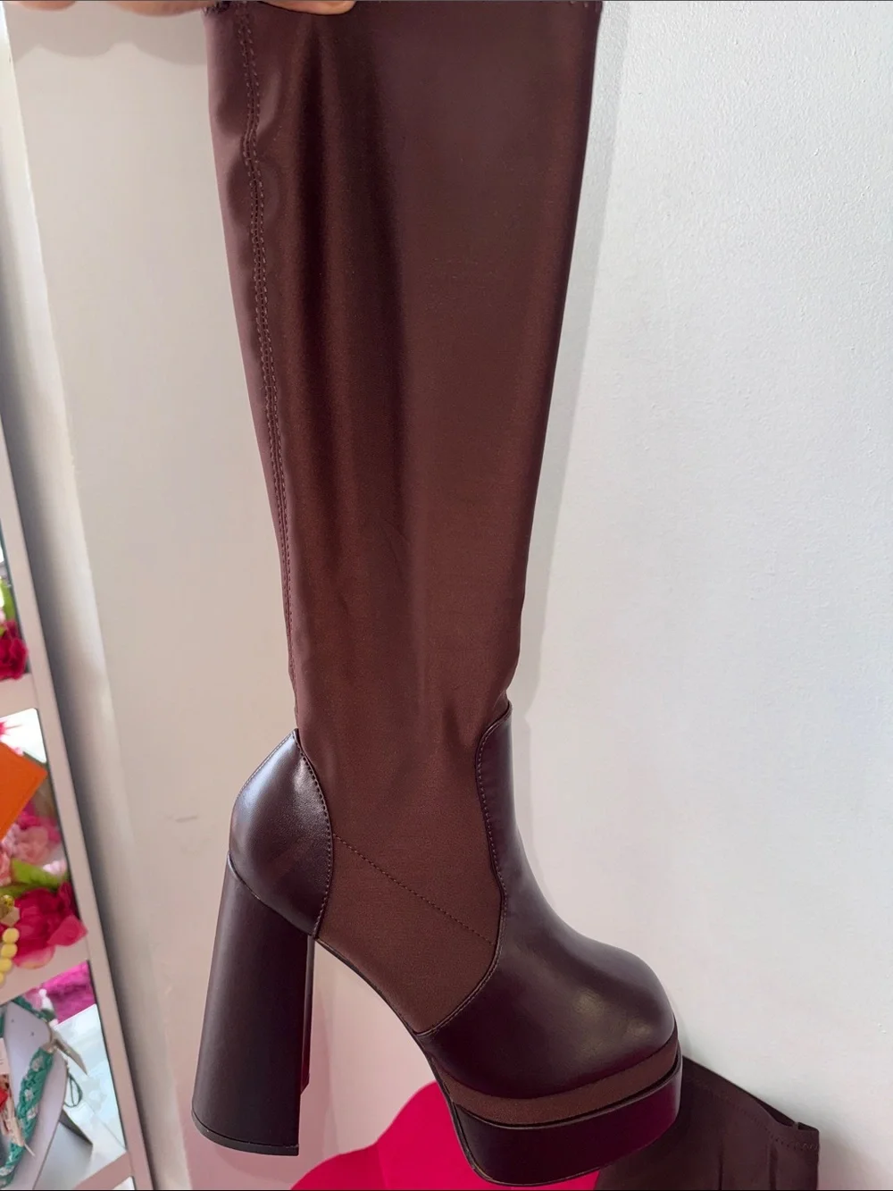 Women's Brown Platform Over-The-Knee Boots with Side Zipper